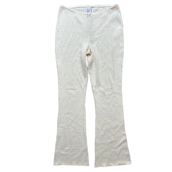 Urban Outfitters Out From Under Cream Fuzzy Knit Flare Stretch Pants Size Medium - Picture 1 of 8